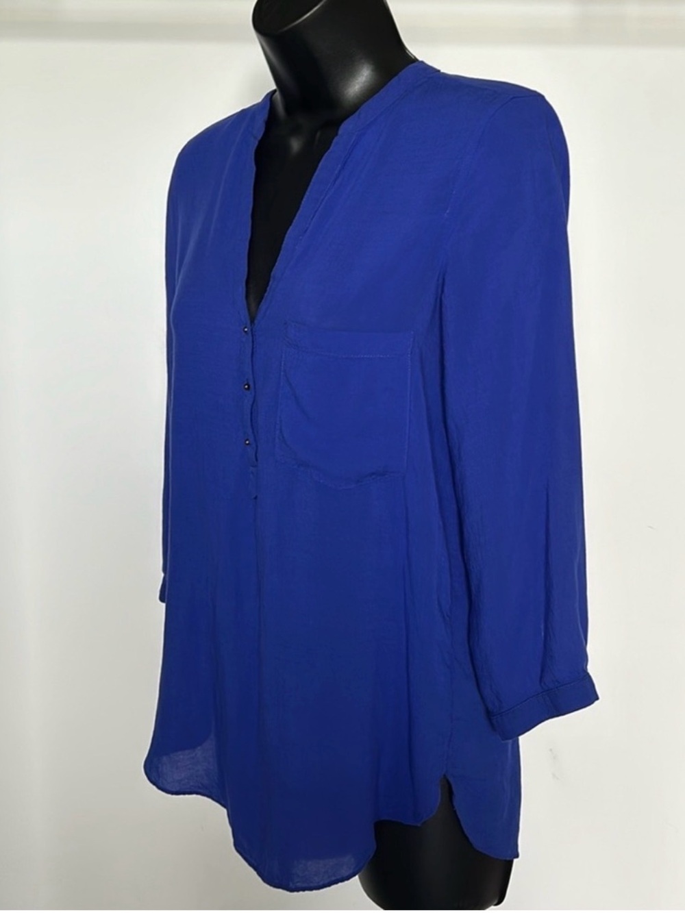ZARA Basics Royal Blue Flowy V-Neck Tunic Blouse Women’s XS - Picture 7 of 12